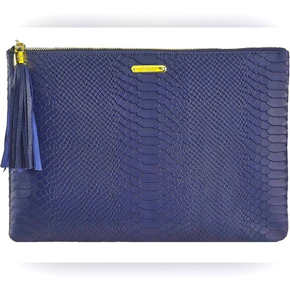 GiGi New York Handbags - Gigi New York Blue Python Embossed Clutch